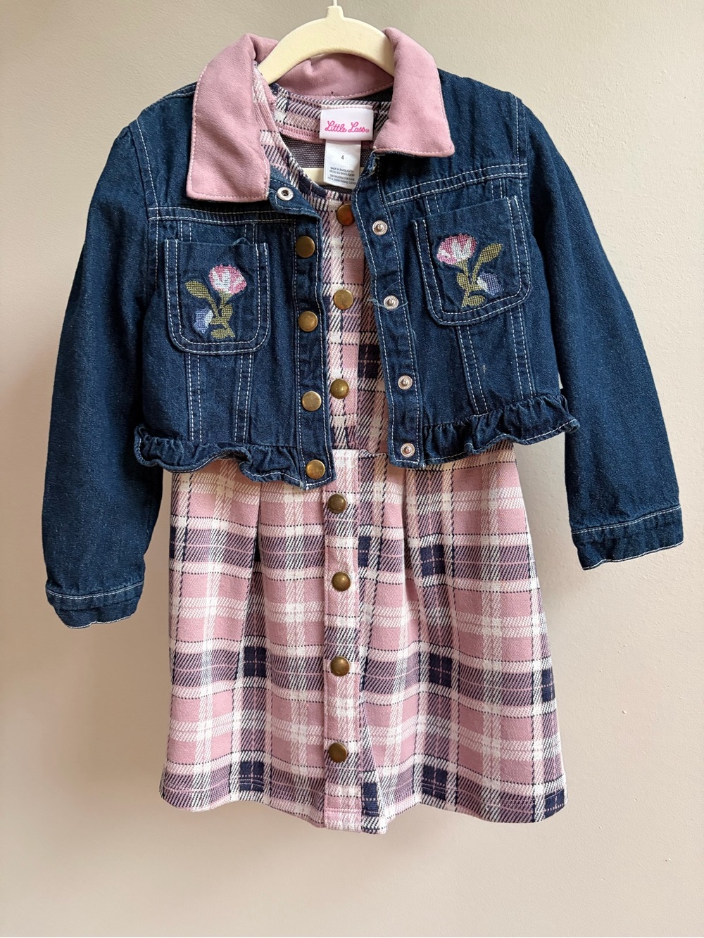 Girls plaid dress and Jean jacket set